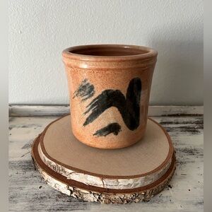 Vintage Rustic Primitive Handmade Signed Art Pottery Utensil Crock R. Lobell EUC